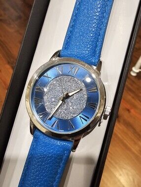 Manhattan By Croton Blue Glitter Face Watch Quartz Movement Analog Fashion Watch